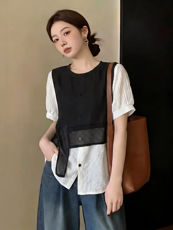 Elegant Short Sleeve Shirt Women's Regular Shoulder Fit Summer New plus Size Big MM Fake Two-Piece Top Commute Style Korean V...
Elegant Short Sleeve Shirt Women's Regular Shoulder Fit Summer New plus Size Big MM Fake Two-Piece Top Commute Style Korean V...