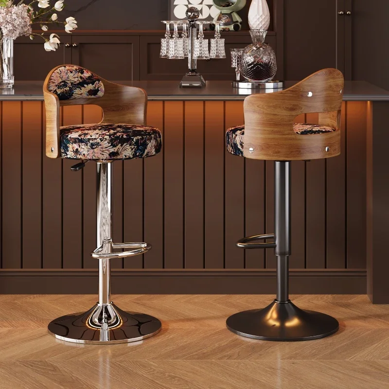 Medieval style wooden backrest high chair household bar chair flower print seat cushion can lift bar chair
Medieval style wooden backrest high chair household bar chair flower print seat cushion can lift bar chair