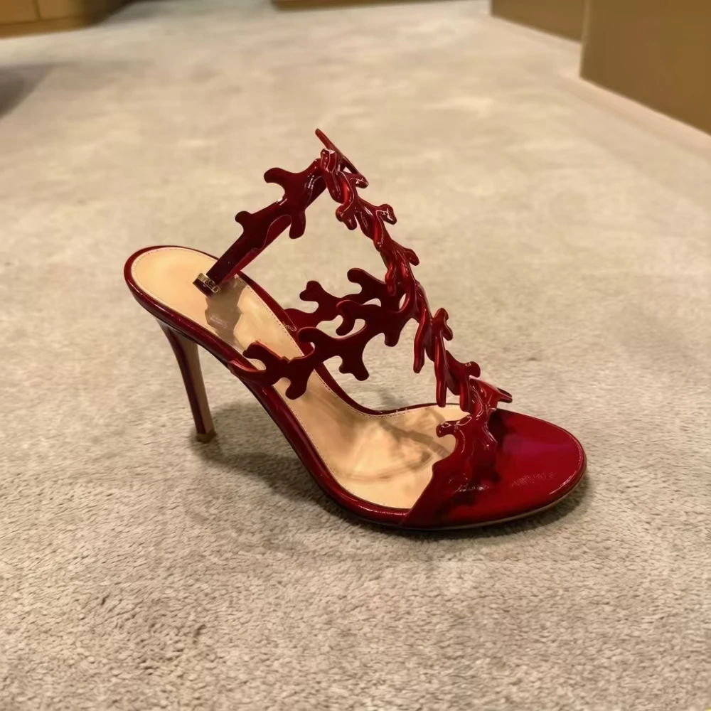Women's Red Glossy Patent Leather Stiletto Sandals Open Toe Adjustable Ankle Buckle Fashion Coral-Design Parties High Sandals
Women's Red Glossy Patent Leather Stiletto Sandals Open Toe Adjustable Ankle Buckle Fashion Coral-Design Parties High Sandals
