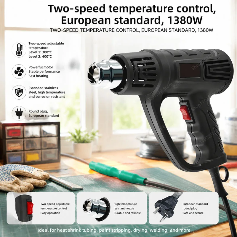 Professional Heat Gun With Two-Level Temperature Adjustment, Suitable For Home DIY Removal Of Paint And Plastic Heat Shrink Film
Professional Heat Gun With Two-Level Temperature Adjustment, Suitable For Home DIY Removal Of Paint And Plastic Heat Shrink Film
