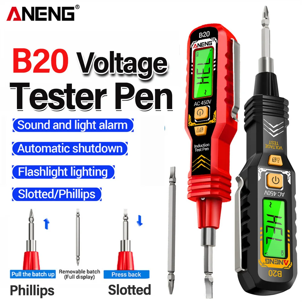 ANENG B20 Voltage Tester Pen Dual-use Screwdriver Double Head Insulated Slotted Cross Pen Screw Driver Repair Meter Hand Tools
ANENG B20 Voltage Tester Pen Dual-use Screwdriver Double Head Insulated Slotted Cross Pen Screw Driver Repair Meter Hand Tools