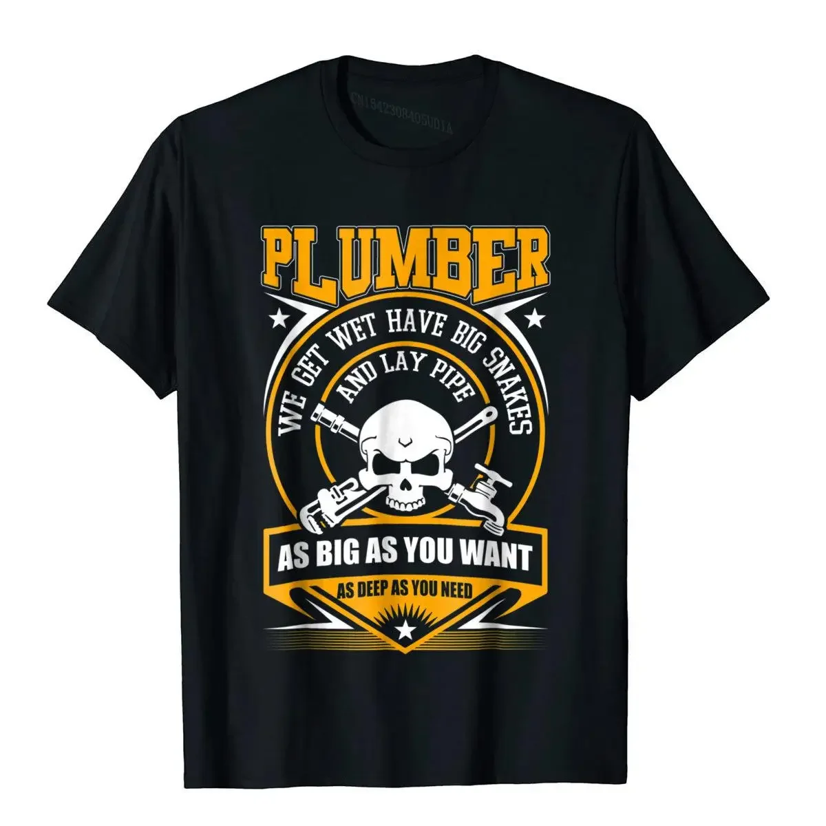Plumber We Get Wet Funny Graphic T-Shirt Men's Cotton Crew Neck Short Sleeve
Plumber We Get Wet Funny Graphic T-Shirt Men's Cotton Crew Neck Short Sleeve