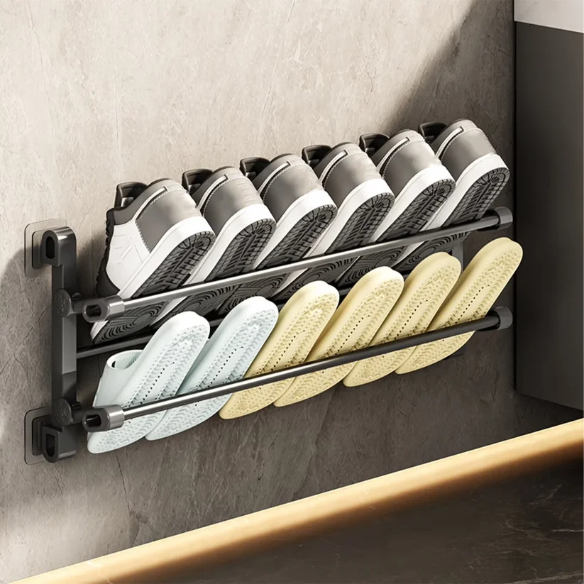 20in Foldable Wall-Mounted Shoe Rack Black Double-Layer Storage Rack Space-Saving Bathroom Storage Rack with Adjustable Angle
20in Foldable Wall-Mounted Shoe Rack Black Double-Layer Storage Rack Space-Saving Bathroom Storage Rack with Adjustable Angle