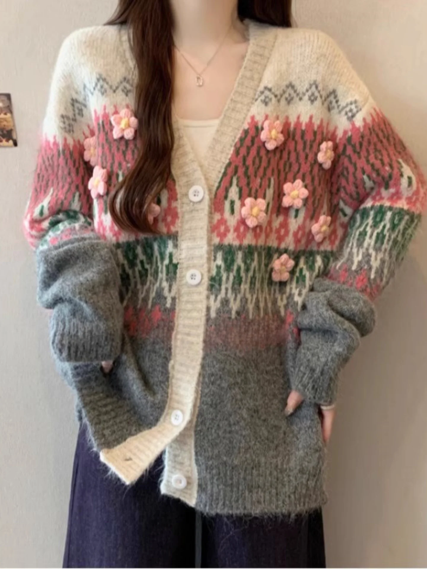 Ele Knitted Open Cardigan Women's plus Size Loose Fit Autumn Winter Sweater Jaet Floral 3D Embroidery Sli Casual
Ele Knitted Open Cardigan Women's plus Size Loose Fit Autumn Winter Sweater Jaet Floral 3D Embroidery Sli Casual