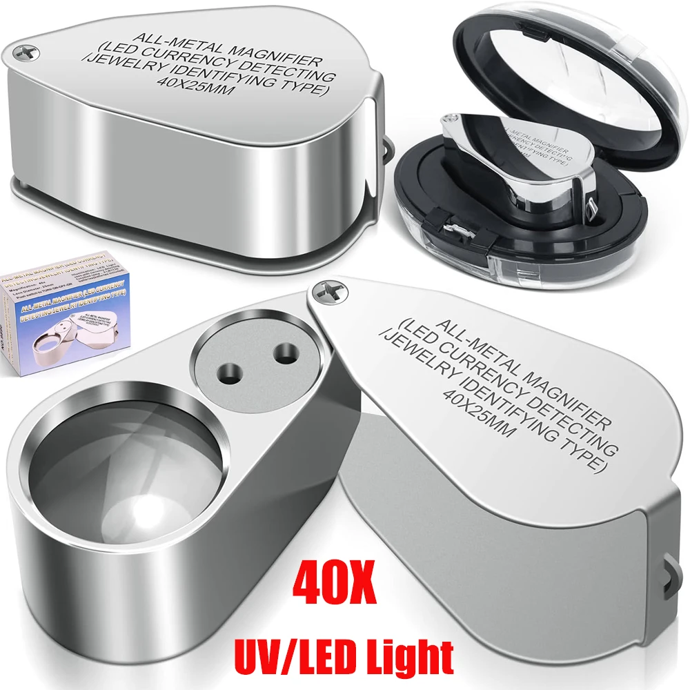 40X Jewelers Loupe Magnifier Metal Magnifying Glasses Jewelry Loop Pocket Folding Magnifying Glass Lens with Illuminated LED UV
40X Jewelers Loupe Magnifier Metal Magnifying Glasses Jewelry Loop Pocket Folding Magnifying Glass Lens with Illuminated LED UV