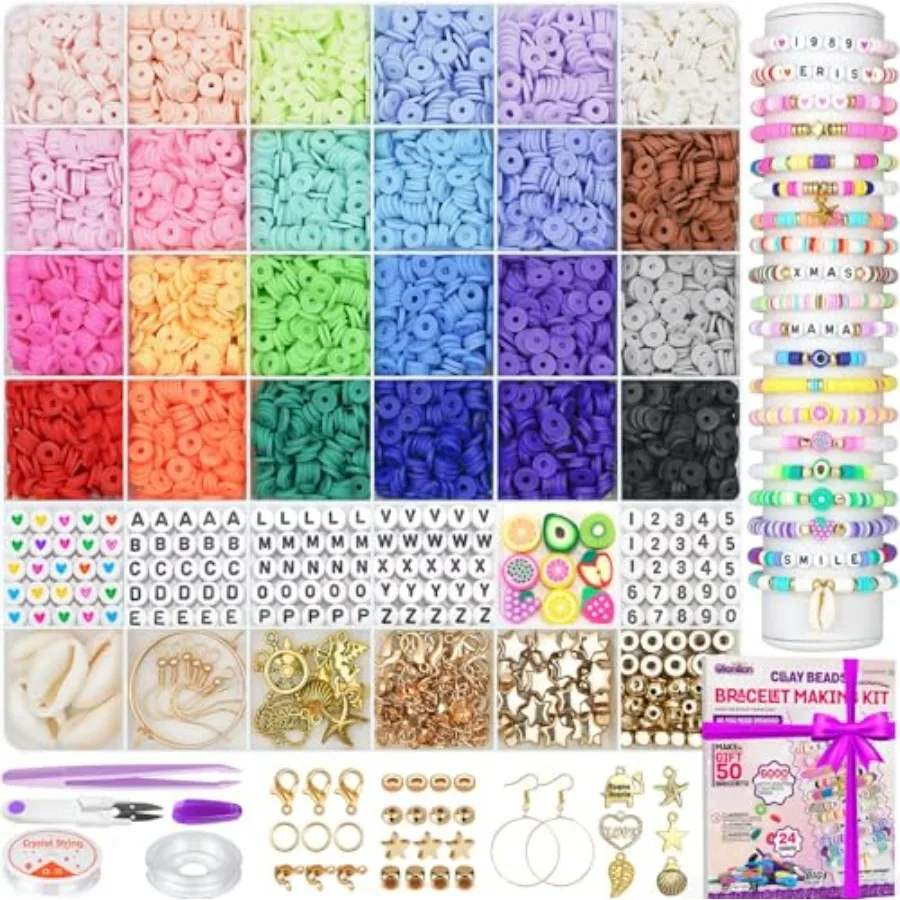 6000 Clay Beads Bracelet Making Kit, 24 Colors Flat Preppy Beads for Friendship Bracelets, Polymer Clay Bead with Charms for Je
6000 Clay Beads Bracelet Making Kit, 24 Colors Flat Preppy Beads for Friendship Bracelets, Polymer Clay Bead with Charms for Je