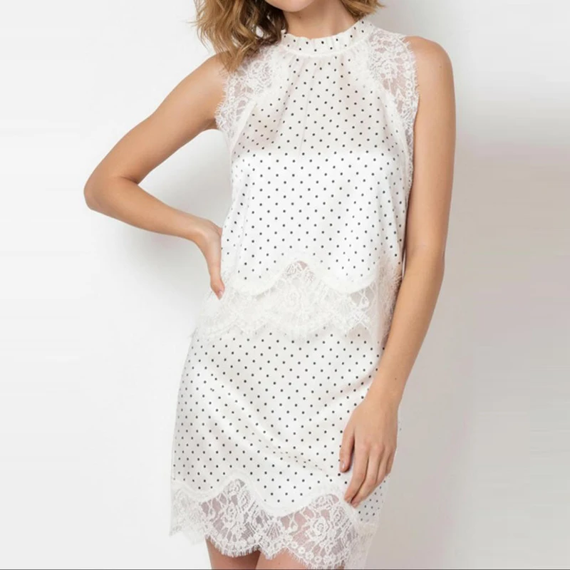 Elegant Lady Commute 2pc Summer Sleeveless Lace Spliced Skirts Outfits Fashion O-neck Polka Dot Print Vest And Mini Skirts Sets
Elegant Lady Commute 2pc Summer Sleeveless Lace Spliced Skirts Outfits Fashion O-neck Polka Dot Print Vest And Mini Skirts Sets