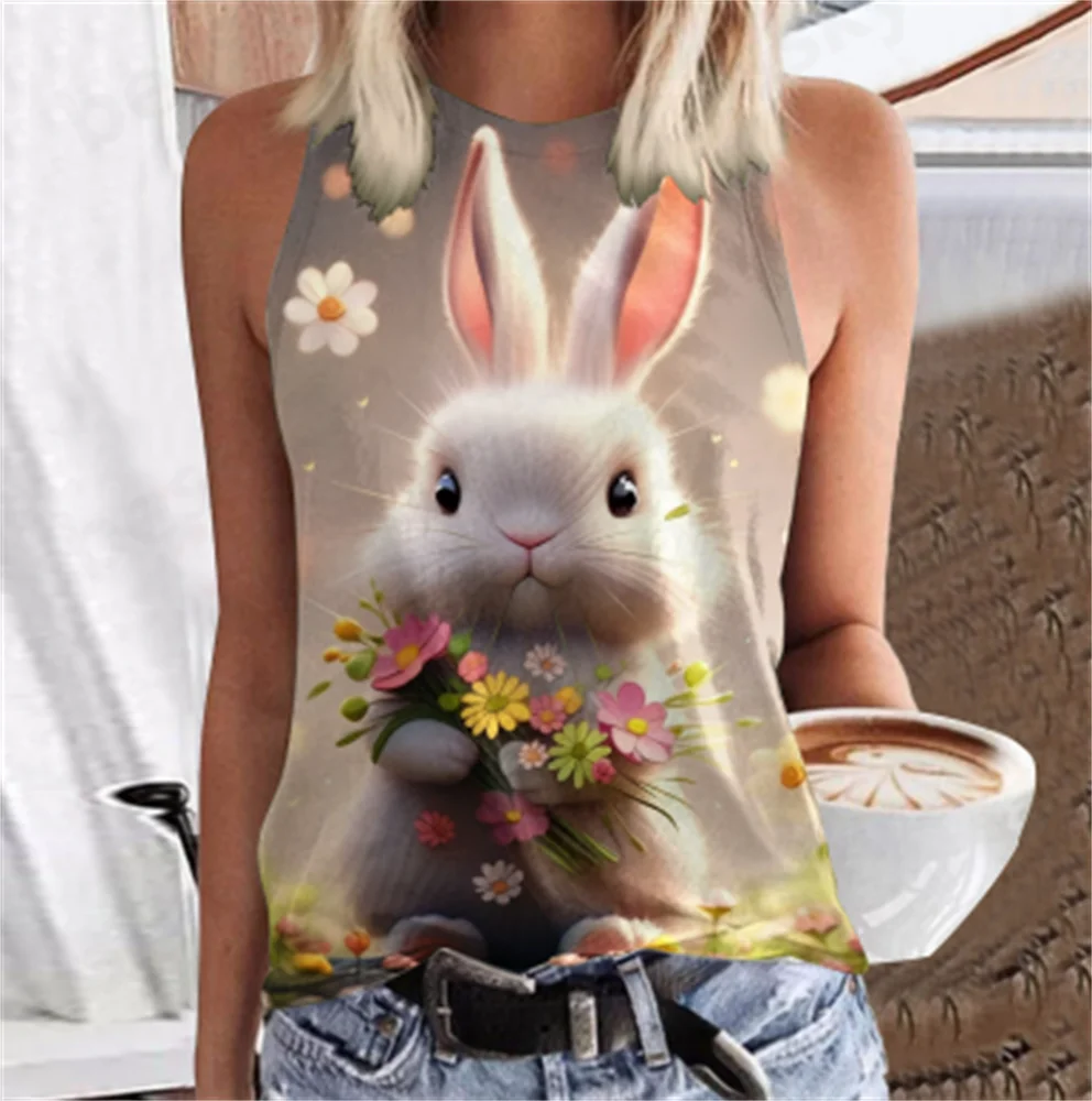 Ladies Casual round Neck Sleeveless Top Easter Bunny Printed Vest Comfortable Breathable Summer Tank Top for Women
Ladies Casual round Neck Sleeveless Top Easter Bunny Printed Vest Comfortable Breathable Summer Tank Top for Women