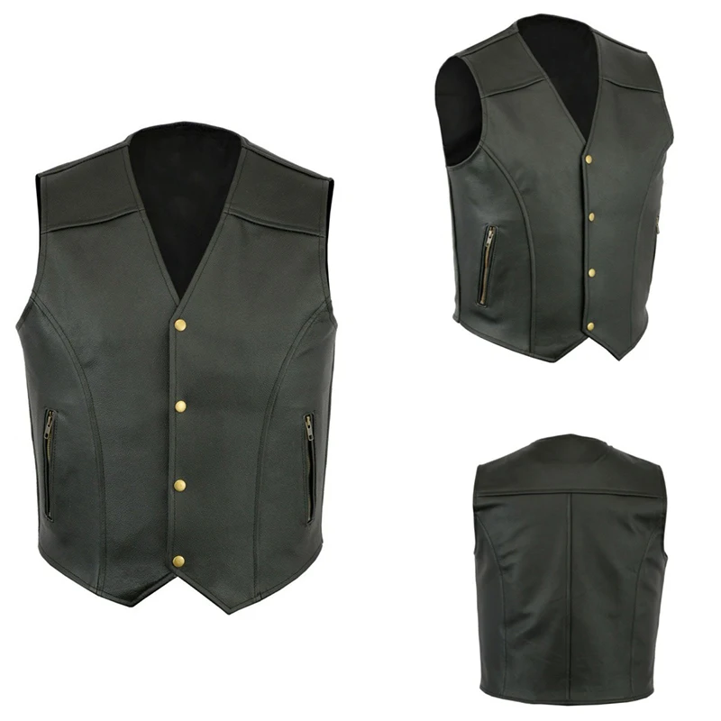 Vintage PU Leather Vest Jacket Mens Spring Summer Classic Solid Color Button V Neck Waistcoats Men Fashion Sleeveless Cardigan
Vintage PU Leather Vest Jacket Mens Spring Summer Classic Solid Color Button V Neck Waistcoats Men Fashion Sleeveless Cardigan