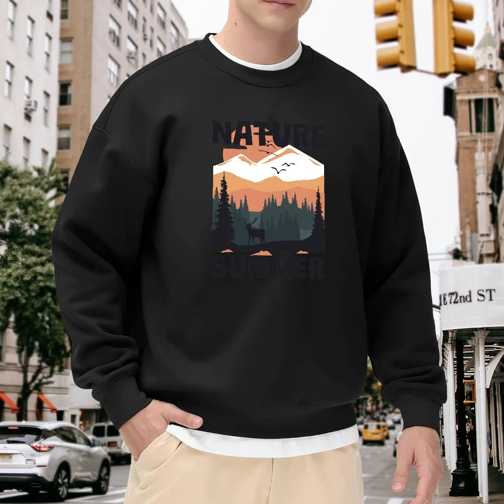 Men's Black Crew Neck Loose Sweatshirt with Forest and Mountain Animal Print, Casual Top, Street Fashion Versatile Style, Comfortable Everyday Streetwear Pullover
Men's Black Crew Neck Loose Sweatshirt with Forest and Mountain Animal Print, Casual Top, Street Fashion Versatile Style, Comfortable Everyday Streetwear Pullover