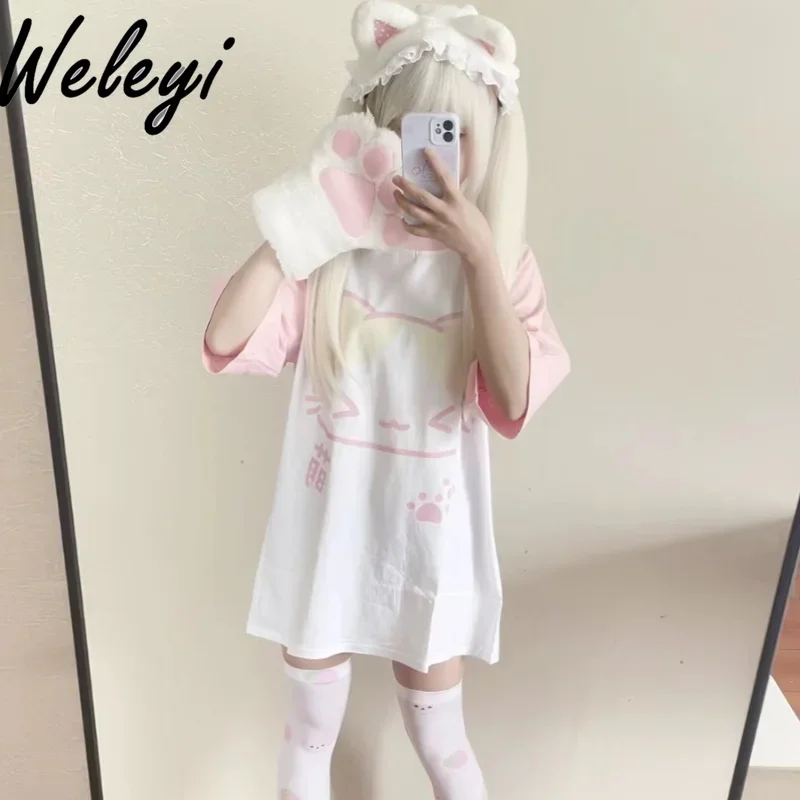 Japanese Sweet Girl T-shirt Female 2024 Summer New Beauty Cute Loose Cartoon Cat Printing Raglan Sleeve Color Matching Midi Top
Japanese Sweet Girl T-shirt Female 2024 Summer New Beauty Cute Loose Cartoon Cat Printing Raglan Sleeve Color Matching Midi Top