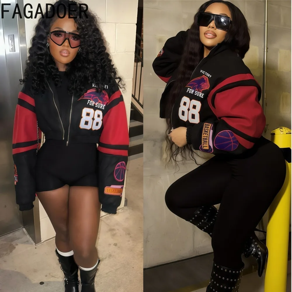 FAGADOER Fashion Letter Print Baseball Jacket Women Moto Color Block Long Sleeves Crop Jacket Female Streetwear Autumn New 2025
FAGADOER Fashion Letter Print Baseball Jacket Women Moto Color Block Long Sleeves Crop Jacket Female Streetwear Autumn New 2025