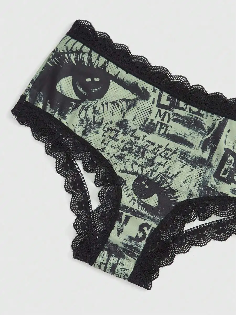 Grunge Punk Lace Trim Triangle Panties With Eye And Text Print
Grunge Punk Lace Trim Triangle Panties With Eye And Text Print