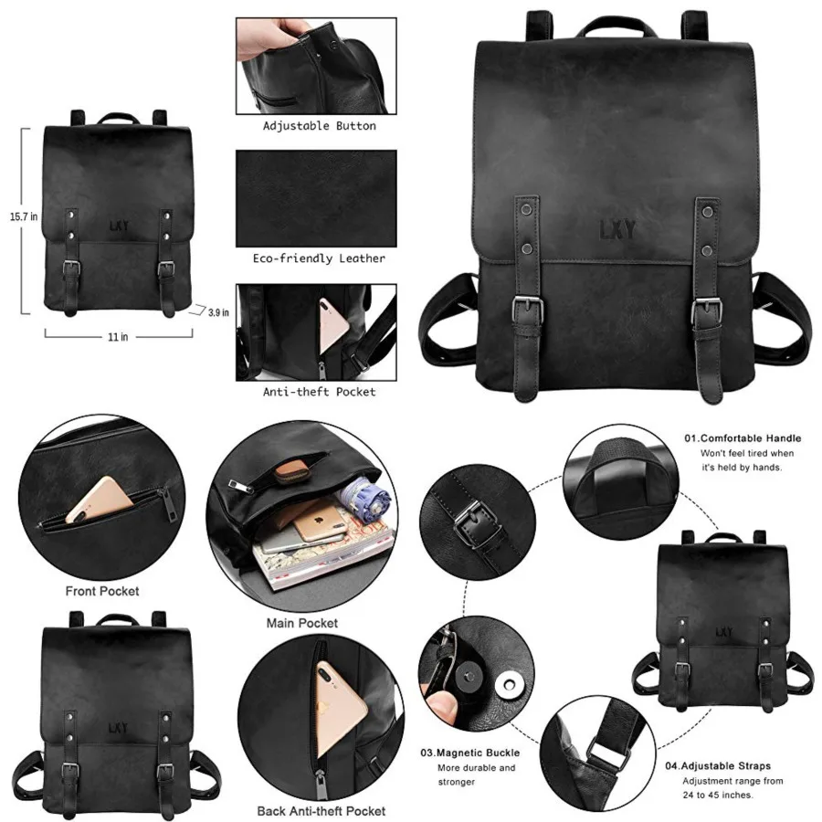 Vegan Leather Backpack Vintage Laptop Bookbag for Women Men, Faux Leather Backpack Purse Bookbag Weekend Travel Daypack
Vegan Leather Backpack Vintage Laptop Bookbag for Women Men, Faux Leather Backpack Purse Bookbag Weekend Travel Daypack