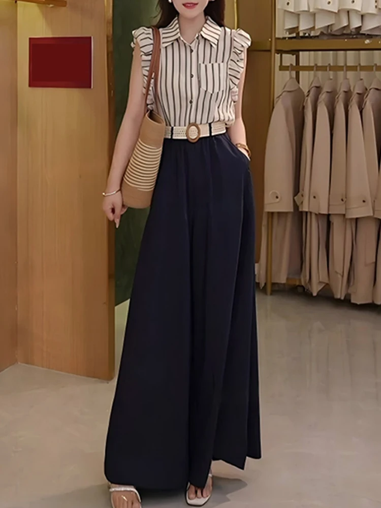 Fashionable Striped Shirt And High Waist Wide Leg Pants Set for Women Summer 2025 Two Piece Set Short Sleeve Collar
Fashionable Striped Shirt And High Waist Wide Leg Pants Set for Women Summer 2025 Two Piece Set Short Sleeve Collar