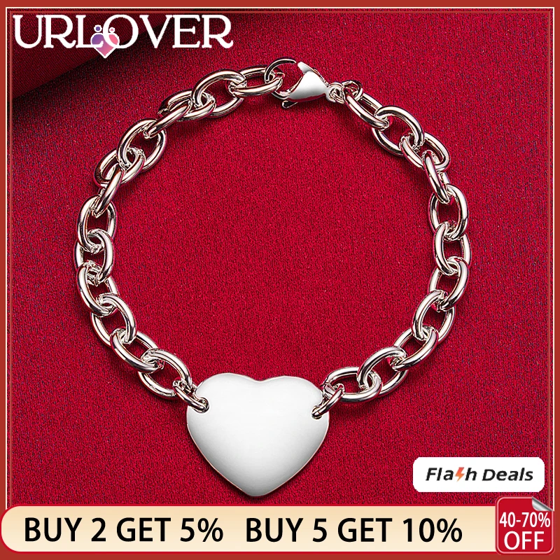 URLOVER 925 Sterling Silver Classic Heart Tag Pendant Bracelets Woman Party Wedding Birthday Engagement Fashion Charm Jewelry
URLOVER 925 Sterling Silver Classic Heart Tag Pendant Bracelets Woman Party Wedding Birthday Engagement Fashion Charm Jewelry