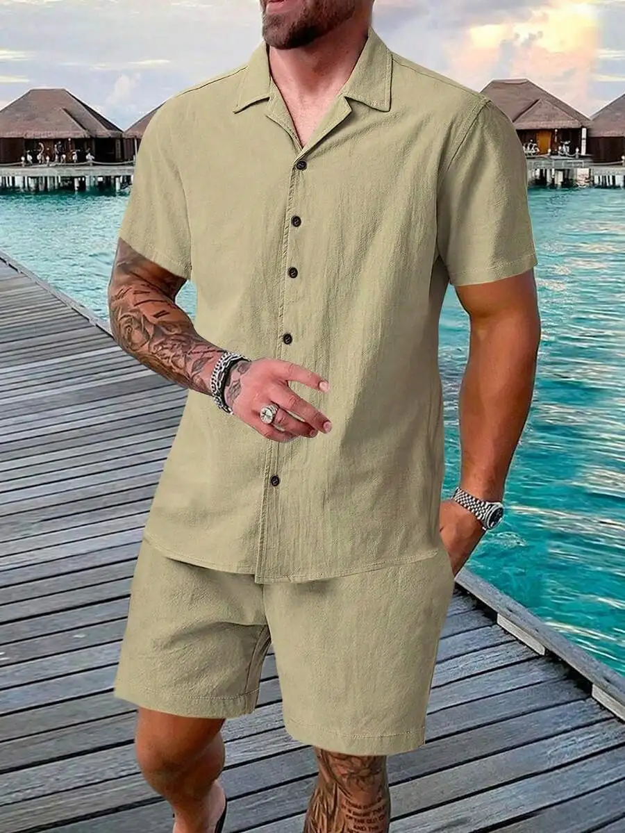 Manfinity RSRT 2pcs/Set Men Summer Solid Color Button-Up Shirt And Shorts Summer Two Pieces Set, Vacation Outfits, Cozy
Manfinity RSRT 2pcs/Set Men Summer Solid Color Button-Up Shirt And Shorts Summer Two Pieces Set, Vacation Outfits, Cozy