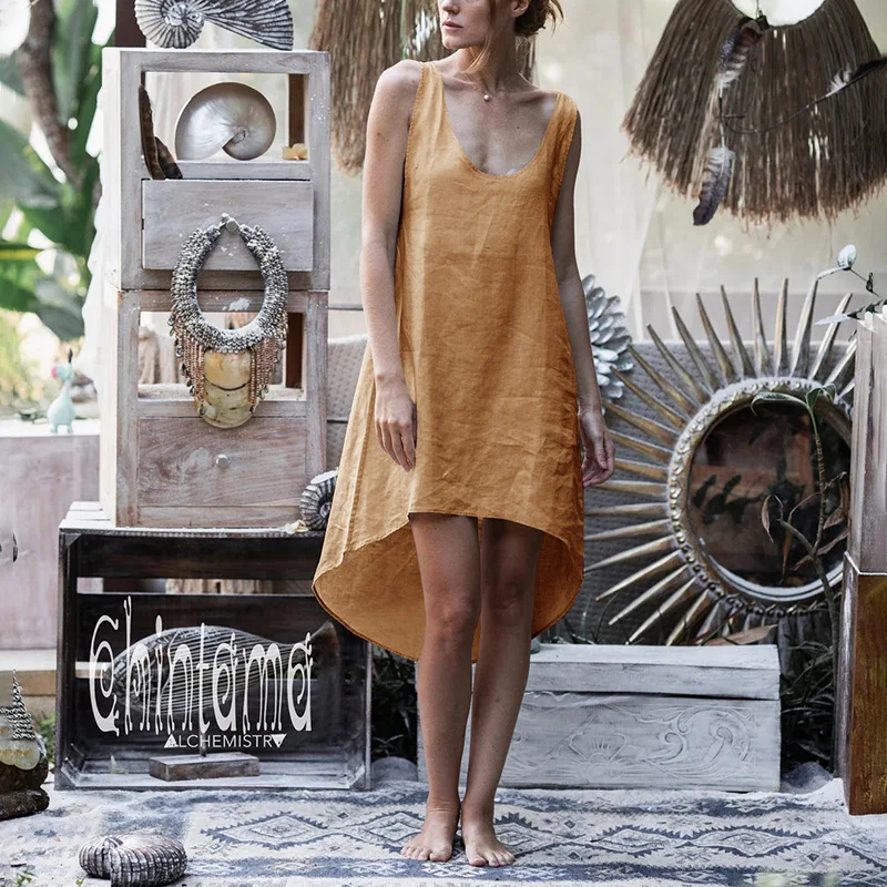 Винтажное льняное платье с неровным подолом, женское летнее новое платье с большим U-образным вырезом, однотонное повседневное платье-жилет без рукавов для отпуска, Vestidos
Винтажное льняное платье с неровным подолом, женское летнее новое платье с большим U-образным вырезом, однотонное повседневное платье-жилет без рукавов для отпуска, Vestidos