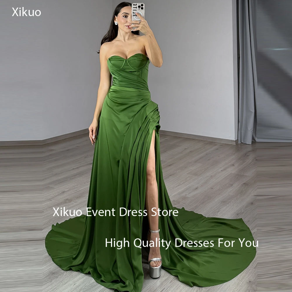 Xikuo Graceful Green Satin Evening Gown Pleated Long Mermaid Party Prom Gown Sweetheart High Side Slit Robe De Soirée Customized
Xikuo Graceful Green Satin Evening Gown Pleated Long Mermaid Party Prom Gown Sweetheart High Side Slit Robe De Soirée Customized