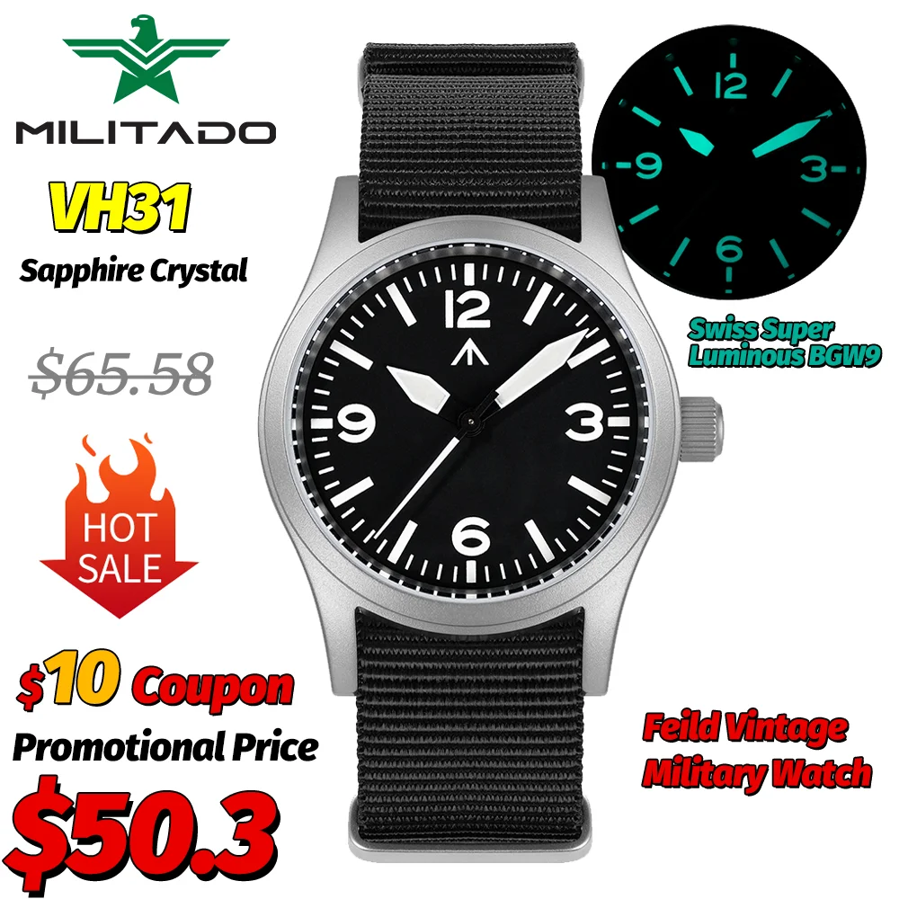 Militado New ML05 Black Watch VH31 Sweep Seconds Quartz Movement Sapphire Crystal Ar Coated Super Luminous 38Mm Vintage Watch
Militado New ML05 Black Watch VH31 Sweep Seconds Quartz Movement Sapphire Crystal Ar Coated Super Luminous 38Mm Vintage Watch
