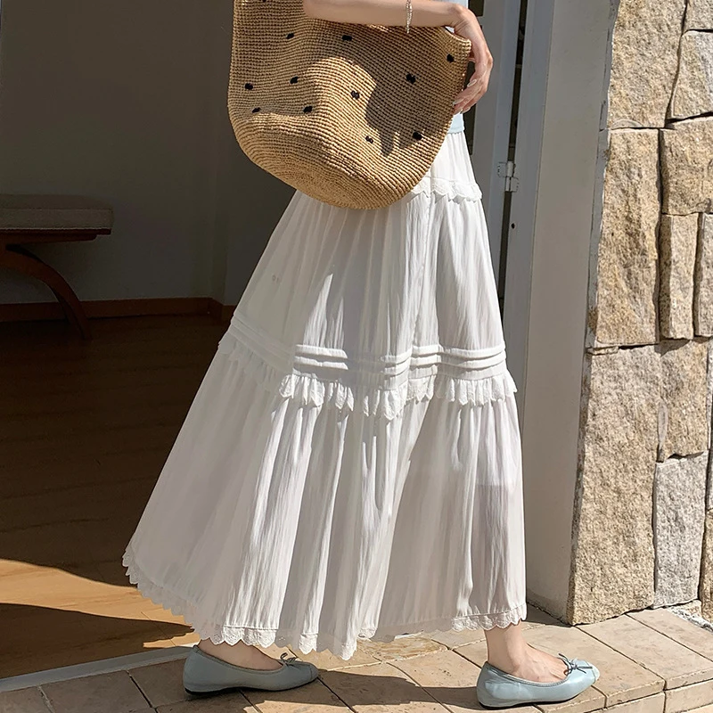 White women's skirt for spring and summer, artistic styleALarge-sized, mid-length cake skirt with lace trim, gentle style long d
White women's skirt for spring and summer, artistic styleALarge-sized, mid-length cake skirt with lace trim, gentle style long d