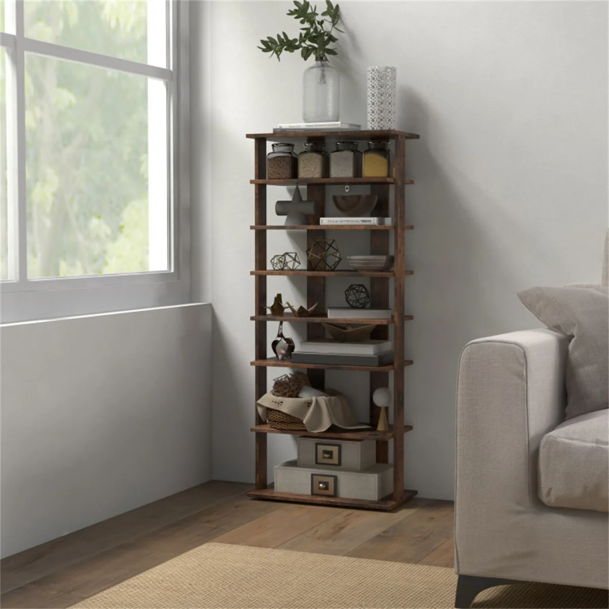 7-Tier Double Row Adjustable Shoe Rack Anti-Tipping Entryway Organizer Rustic Brown
7-Tier Double Row Adjustable Shoe Rack Anti-Tipping Entryway Organizer Rustic Brown