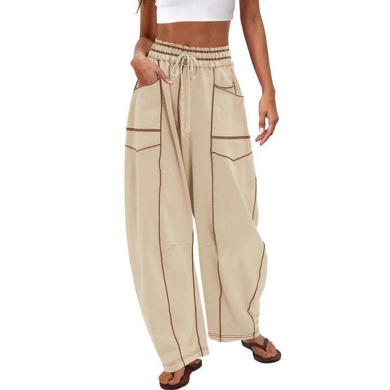 2025 Autumn Winter Fashion Patchwork Loose Casual Pants Women Elastic High Waist Drawstring Pocket Versatile Streetwear Trousers 
2025 Autumn Winter Fashion Patchwork Loose Casual Pants Women Elastic High Waist Drawstring Pocket Versatile Streetwear Trousers