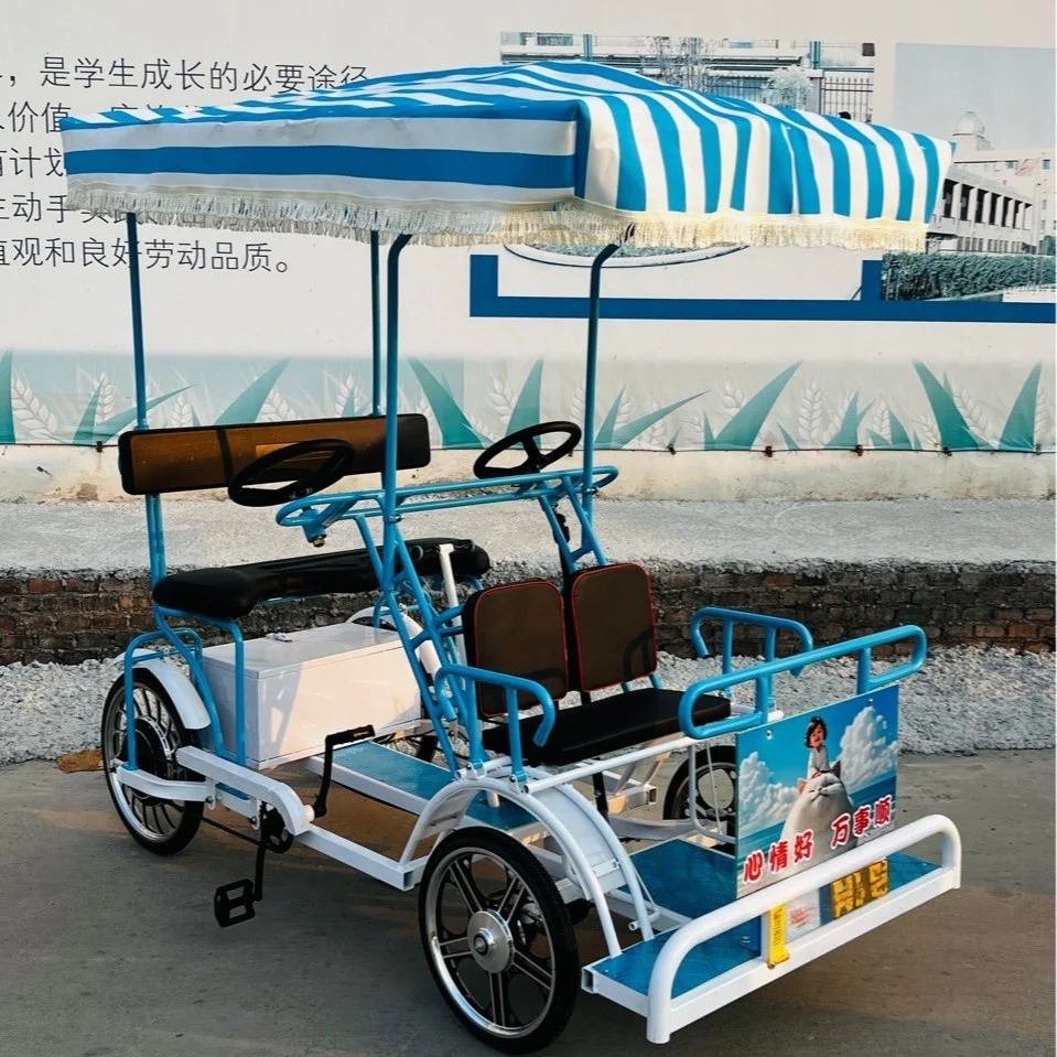 Steel frame 20-inch wheels for scenic sightseeing, brake line, brake 4/6 seat four-wheel multi-person electric double bicycle
Steel frame 20-inch wheels for scenic sightseeing, brake line, brake 4/6 seat four-wheel multi-person electric double bicycle