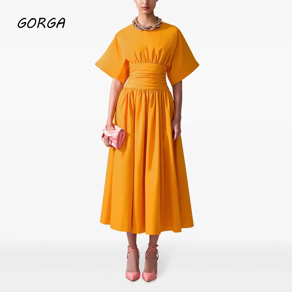 GORGA Customized Simple Orange Tea-Length Taffeta Evening Dress O-Neck Prom Dress Short Sleeves 2025 Pleated A-Line Party Dress
GORGA Customized Simple Orange Tea-Length Taffeta Evening Dress O-Neck Prom Dress Short Sleeves 2025 Pleated A-Line Party Dress