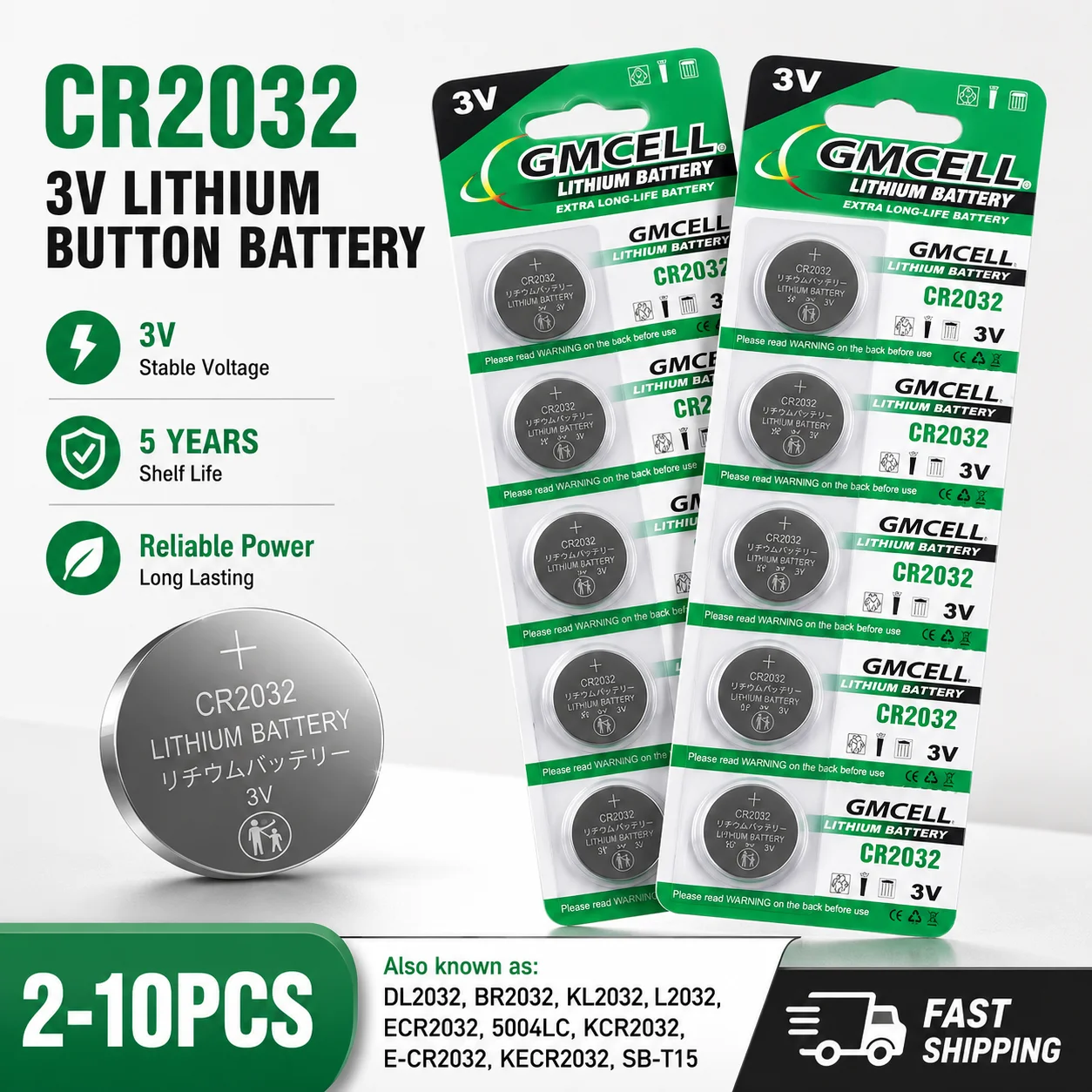 3V 240mAh CR2032 Lithium Coin Cell Battery DL2032 ECR2032 5‑10PCS for Car Key Fob Watch Remote Control
3V 240mAh CR2032 Lithium Coin Cell Battery DL2032 ECR2032 5‑10PCS for Car Key Fob Watch Remote Control
