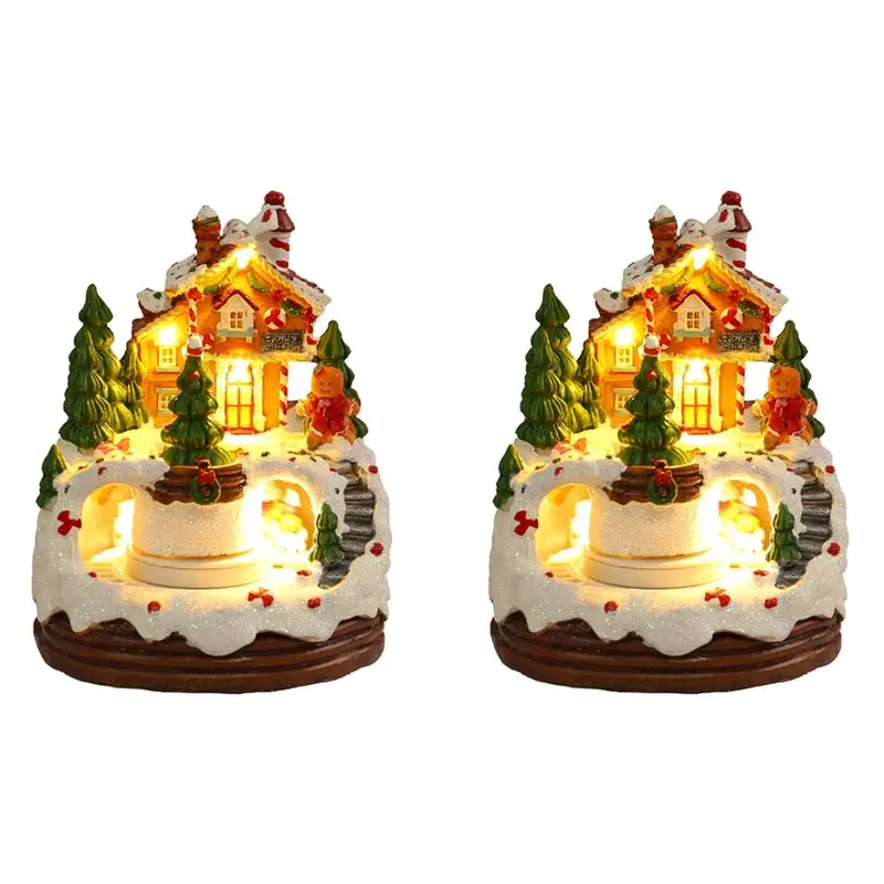 LED Light Christmas Music Box Resin Rotating Figurines With Gingerbread Man Snow House Ornament Design 2Pcs Home
LED Light Christmas Music Box Resin Rotating Figurines With Gingerbread Man Snow House Ornament Design 2Pcs Home