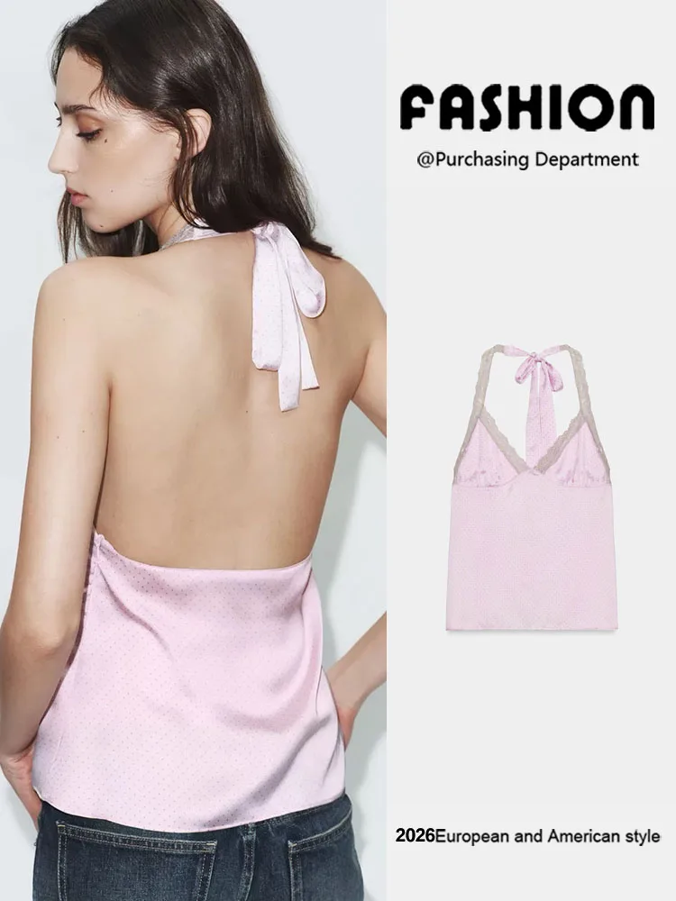 Summer New Women's Fashionable Backless Polka Dot Silk Satin Hanging Neckline Top Versatile Elegant Chinese Style Blouse
Summer New Women's Fashionable Backless Polka Dot Silk Satin Hanging Neckline Top Versatile Elegant Chinese Style Blouse