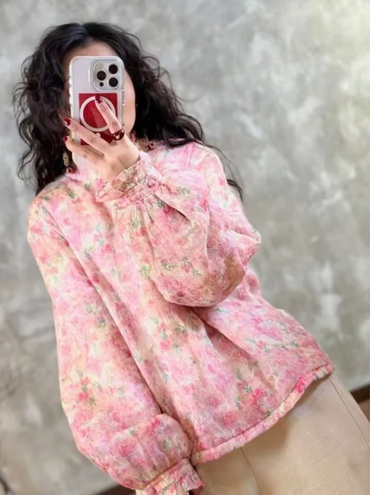 Pink Floral Linen Cotton Jaet Women's Winter Thiened Warmth Retro Sle Long Sve Stand Collar Loose Fit Cotton Coat
Pink Floral Linen Cotton Jaet Women's Winter Thiened Warmth Retro Sle Long Sve Stand Collar Loose Fit Cotton Coat