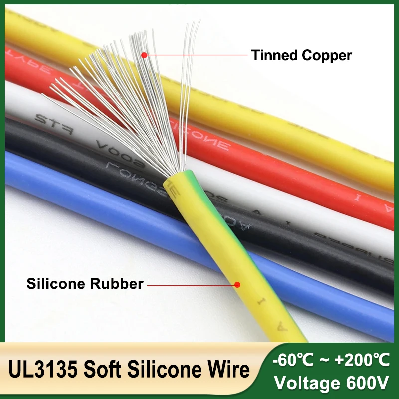 UL3135 Silicone Rubber Wire 30 28 26 24 22 20 AWG Flexible Tinned Copper Heat-resistant Electronic DIY LED Lamp Lighting Cable
UL3135 Silicone Rubber Wire 30 28 26 24 22 20 AWG Flexible Tinned Copper Heat-resistant Electronic DIY LED Lamp Lighting Cable