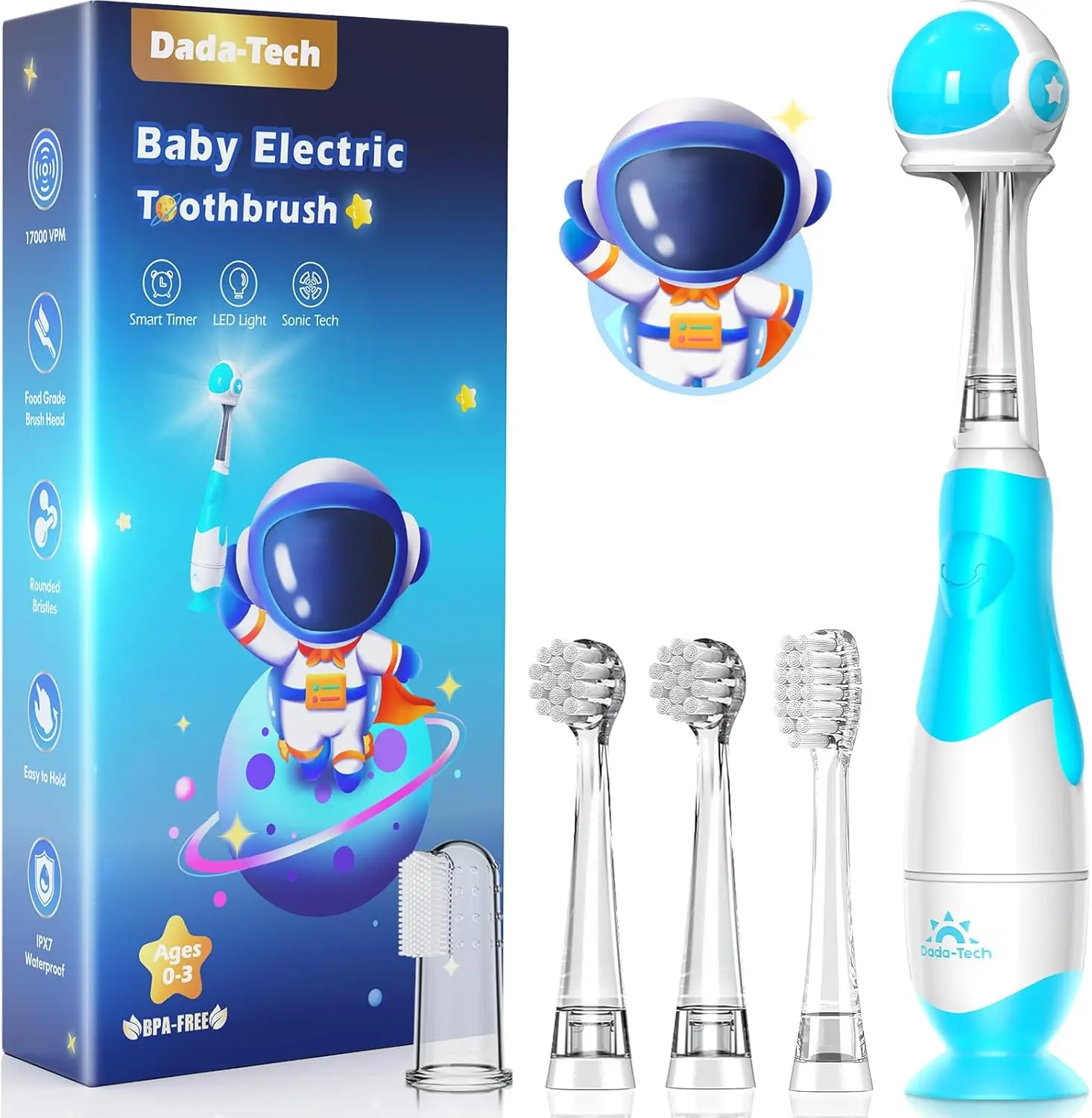 Baby Electric Toothbrush for Toddlers 1-3, LED Light, 2-Min Timer, 4 Brush Heads, Blue Astronaut
Baby Electric Toothbrush for Toddlers 1-3, LED Light, 2-Min Timer, 4 Brush Heads, Blue Astronaut