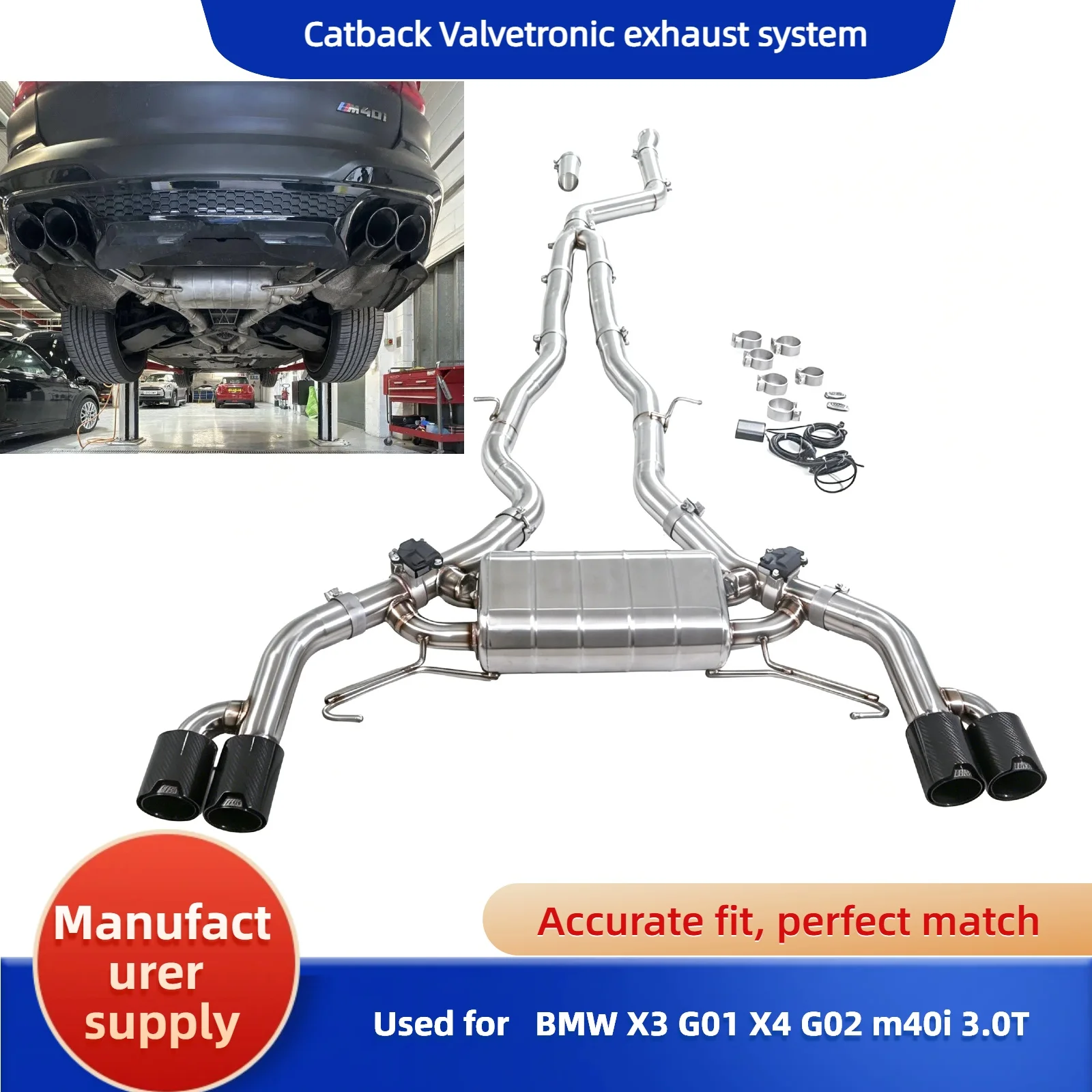 GFC customized product suitable for BMW X3 G01 X4 G02 M40i B58 3.0T 304 stainless steel Catback Valvetronic exhaust system
GFC customized product suitable for BMW X3 G01 X4 G02 M40i B58 3.0T 304 stainless steel Catback Valvetronic exhaust system