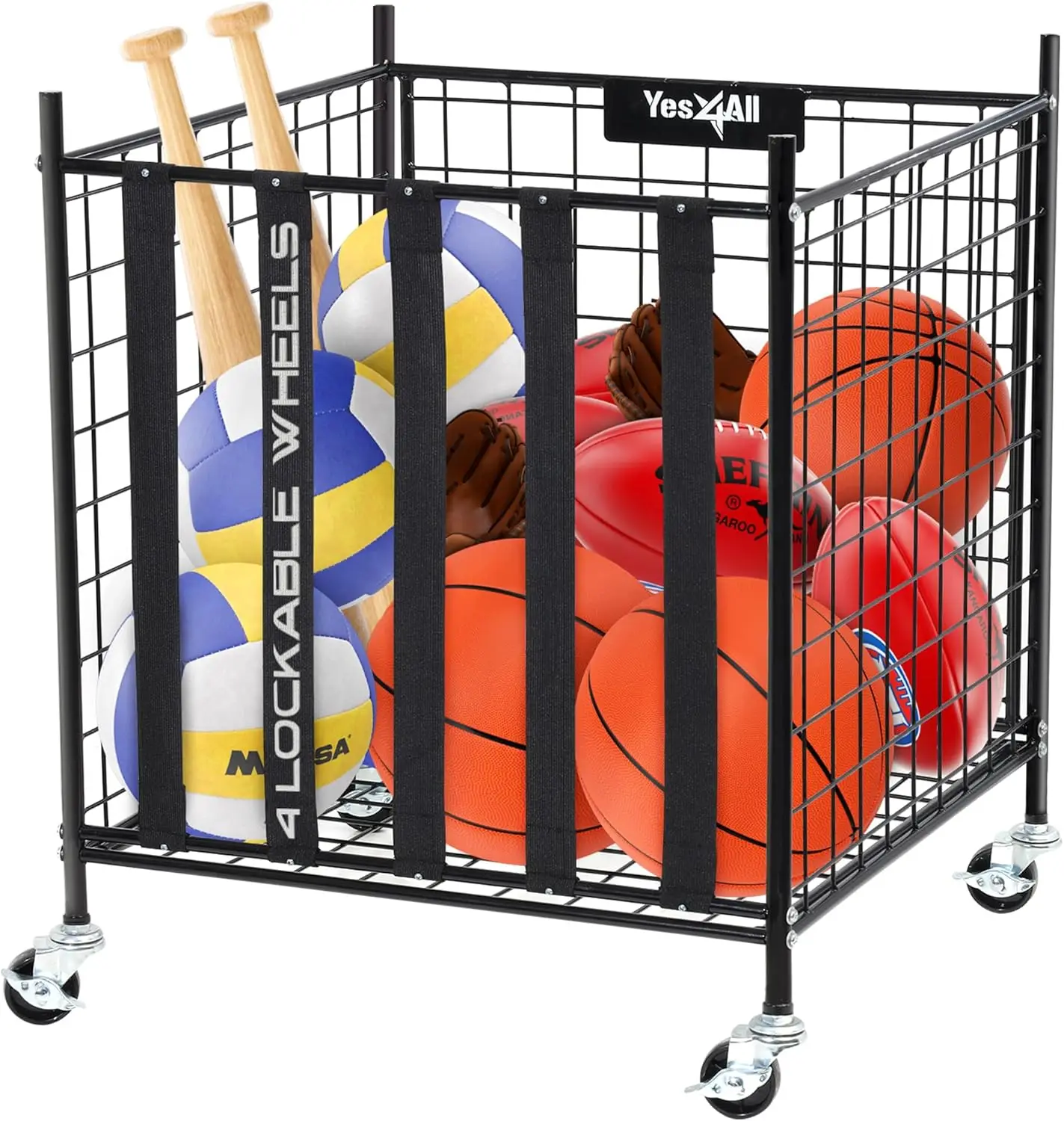 Rolling Ball Cart Storage with Lockable Wheels for Volleyball Basketball Sports Equipment Organizer
Rolling Ball Cart Storage with Lockable Wheels for Volleyball Basketball Sports Equipment Organizer