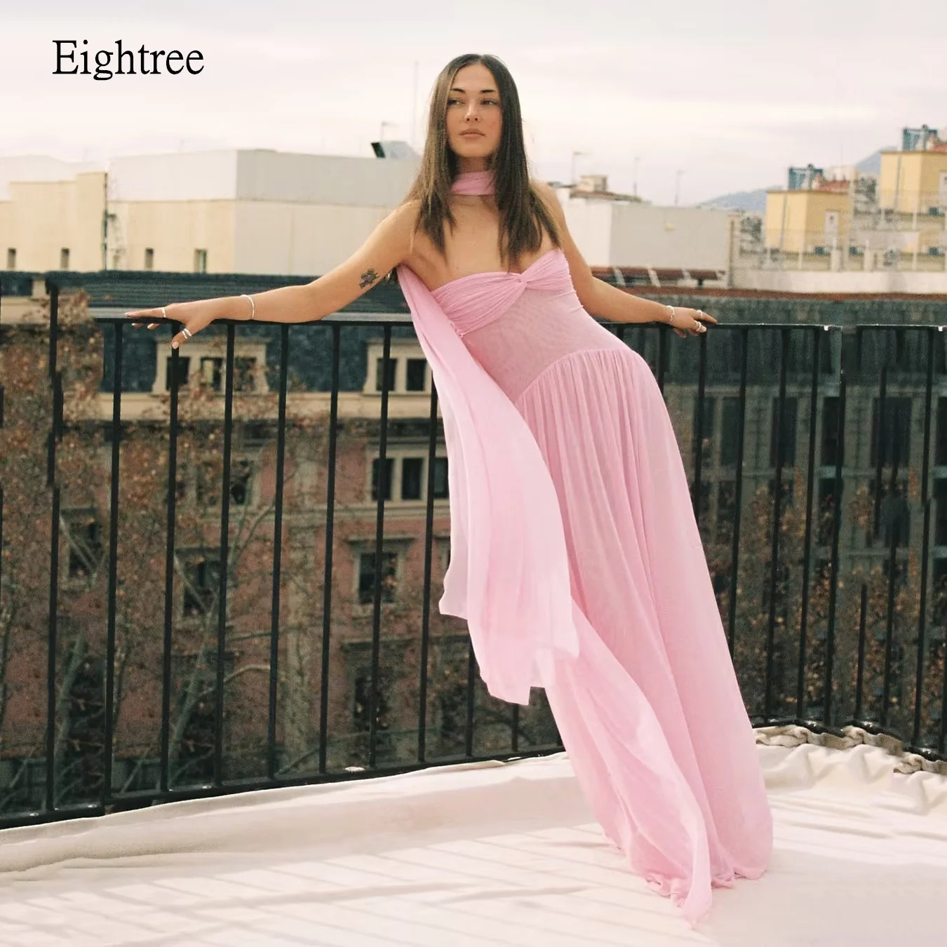 Eightree Simple Pink Illusion Prom Gowns Sweetheart Neck With Scarf Formal Party Gown Chiffon Long Evening Dress Customized
Eightree Simple Pink Illusion Prom Gowns Sweetheart Neck With Scarf Formal Party Gown Chiffon Long Evening Dress Customized