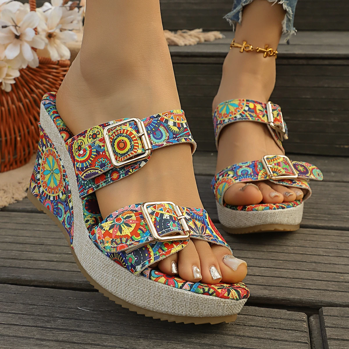 Summer Women Fashion Elegant Bohemia High Heel Sandals New Round Toe Buckle Decoration Sandals Comfortable Casual Woman Slippers
Summer Women Fashion Elegant Bohemia High Heel Sandals New Round Toe Buckle Decoration Sandals Comfortable Casual Woman Slippers