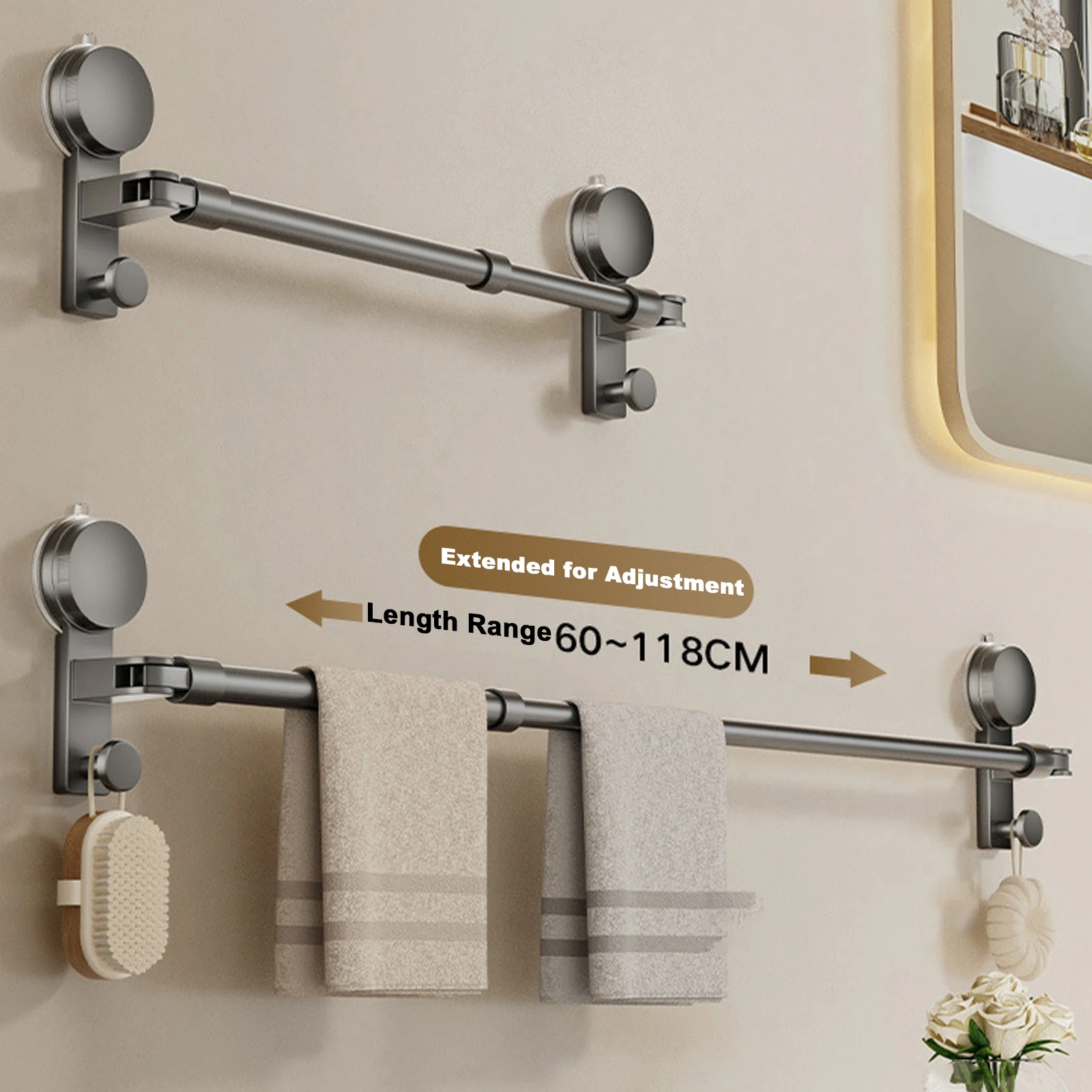 30-100cm Suction Cup Wall Towel Rack Bathroom Hand Towel Holder Mount No Drill Mount Adjustment Length Towel Bar with Hook
30-100cm Suction Cup Wall Towel Rack Bathroom Hand Towel Holder Mount No Drill Mount Adjustment Length Towel Bar with Hook