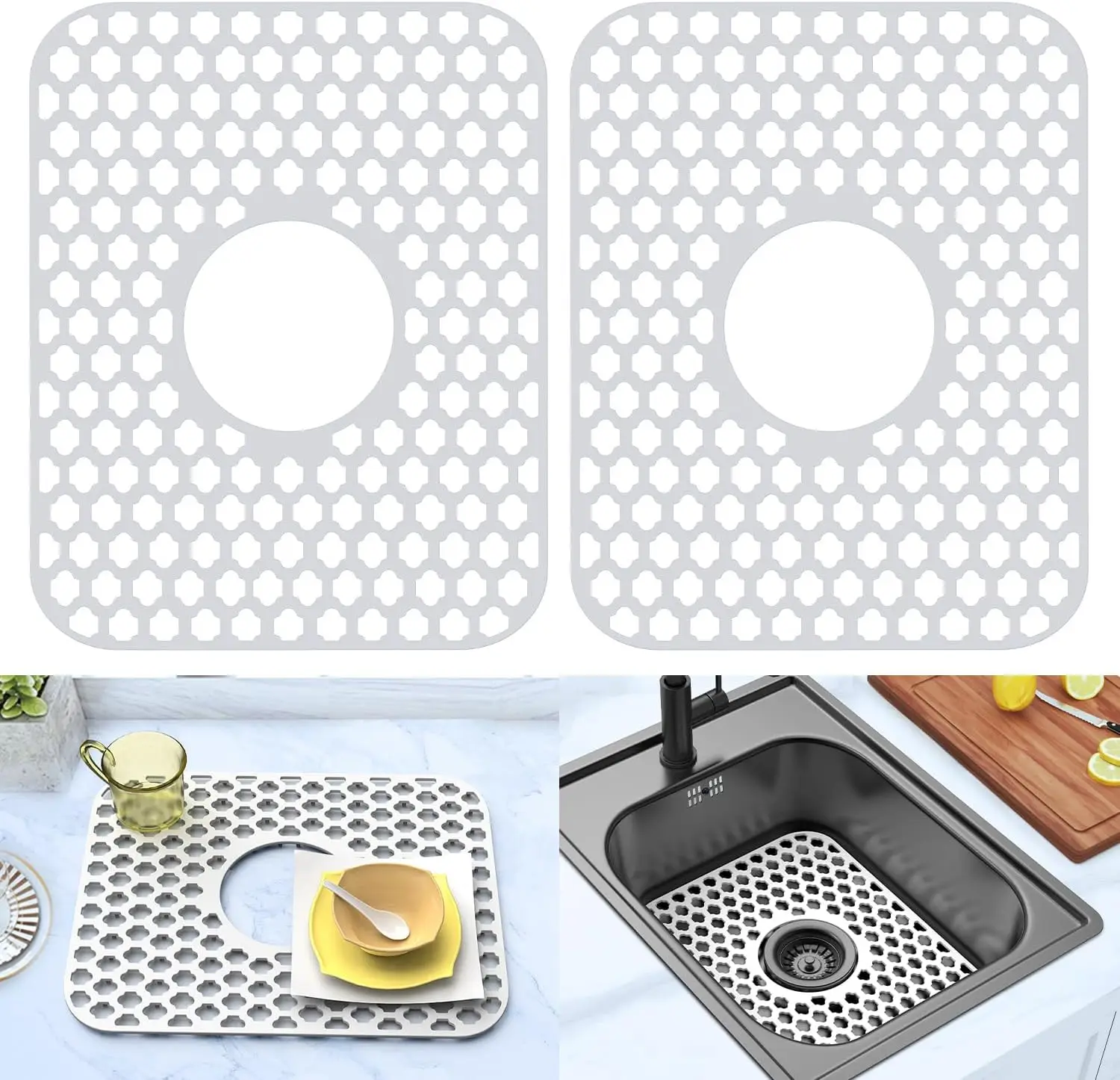 Silicone Sink Protector for Kitchen Bathroom, 2 Pack 13.58x11.6in Heat-Resistant Mat, Non-Slip Durable with Center Drain, White
Silicone Sink Protector for Kitchen Bathroom, 2 Pack 13.58x11.6in Heat-Resistant Mat, Non-Slip Durable with Center Drain, White