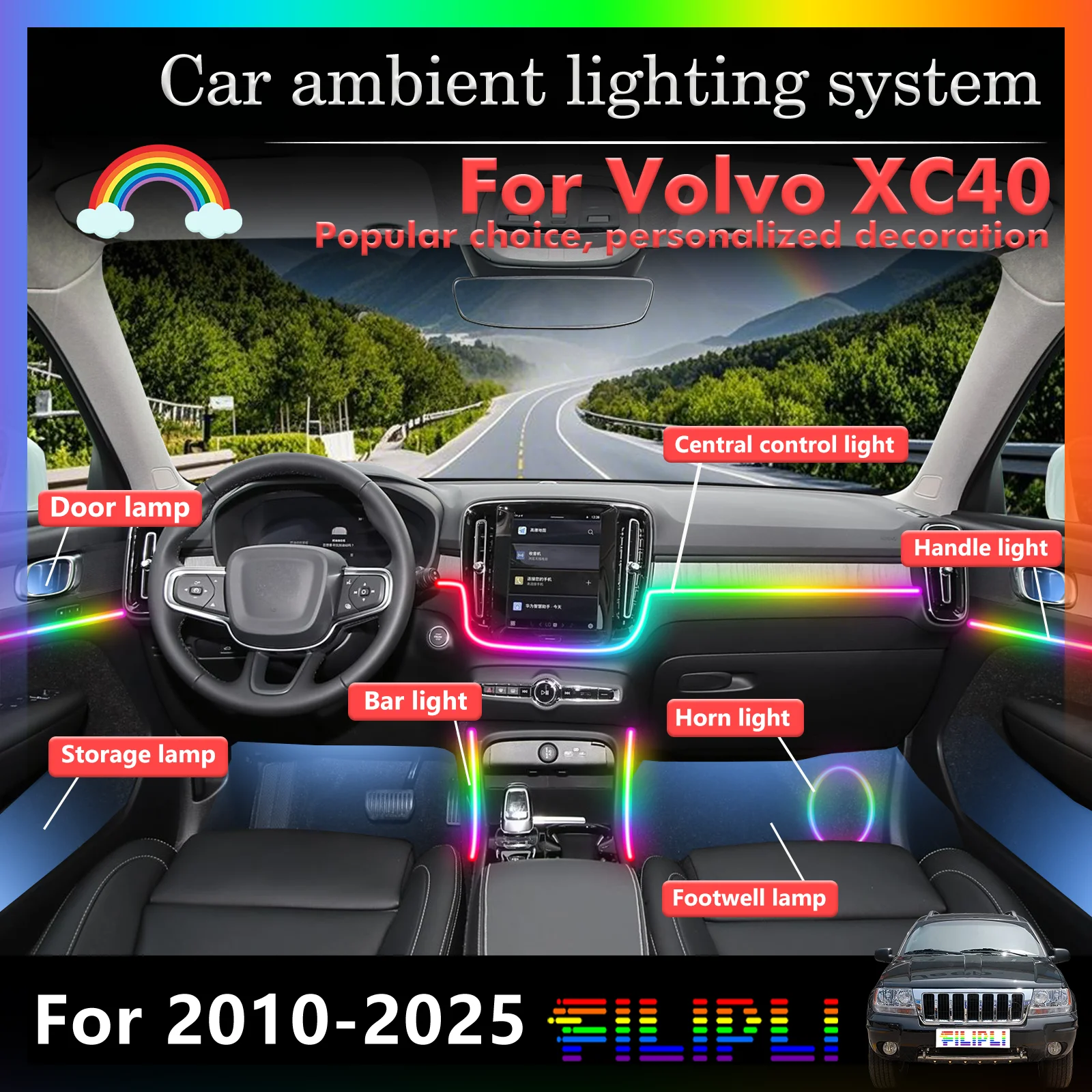 For Volvo XC40 Car Interior Ambient Light RGB 64-Color LED Smart Remote Control Energy Saving Lamp Set
For Volvo XC40 Car Interior Ambient Light RGB 64-Color LED Smart Remote Control Energy Saving Lamp Set