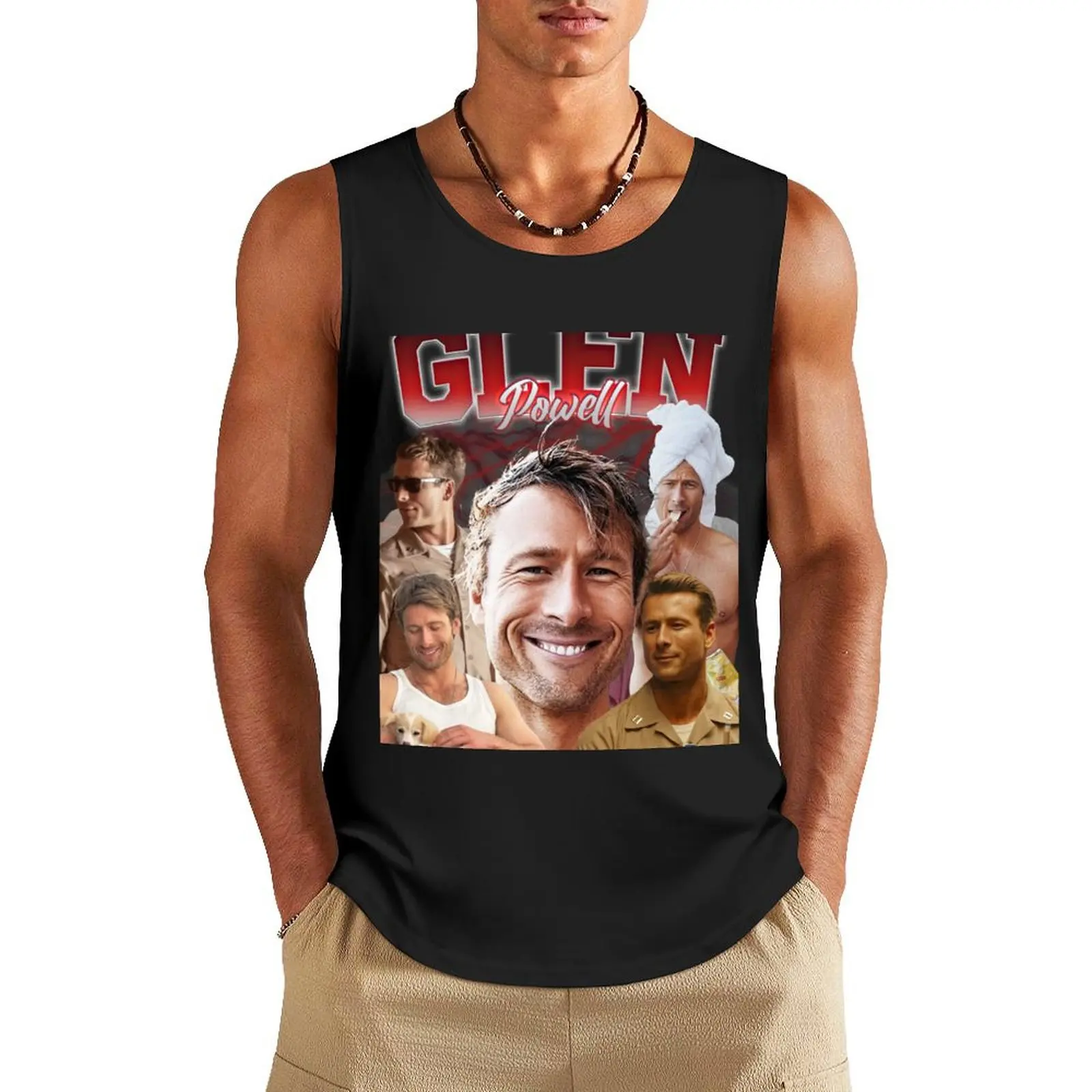 Glen Powell Retro Style Tank Top sleeveless gym shirt man fitness Body man
Glen Powell Retro Style Tank Top sleeveless gym shirt man fitness Body man