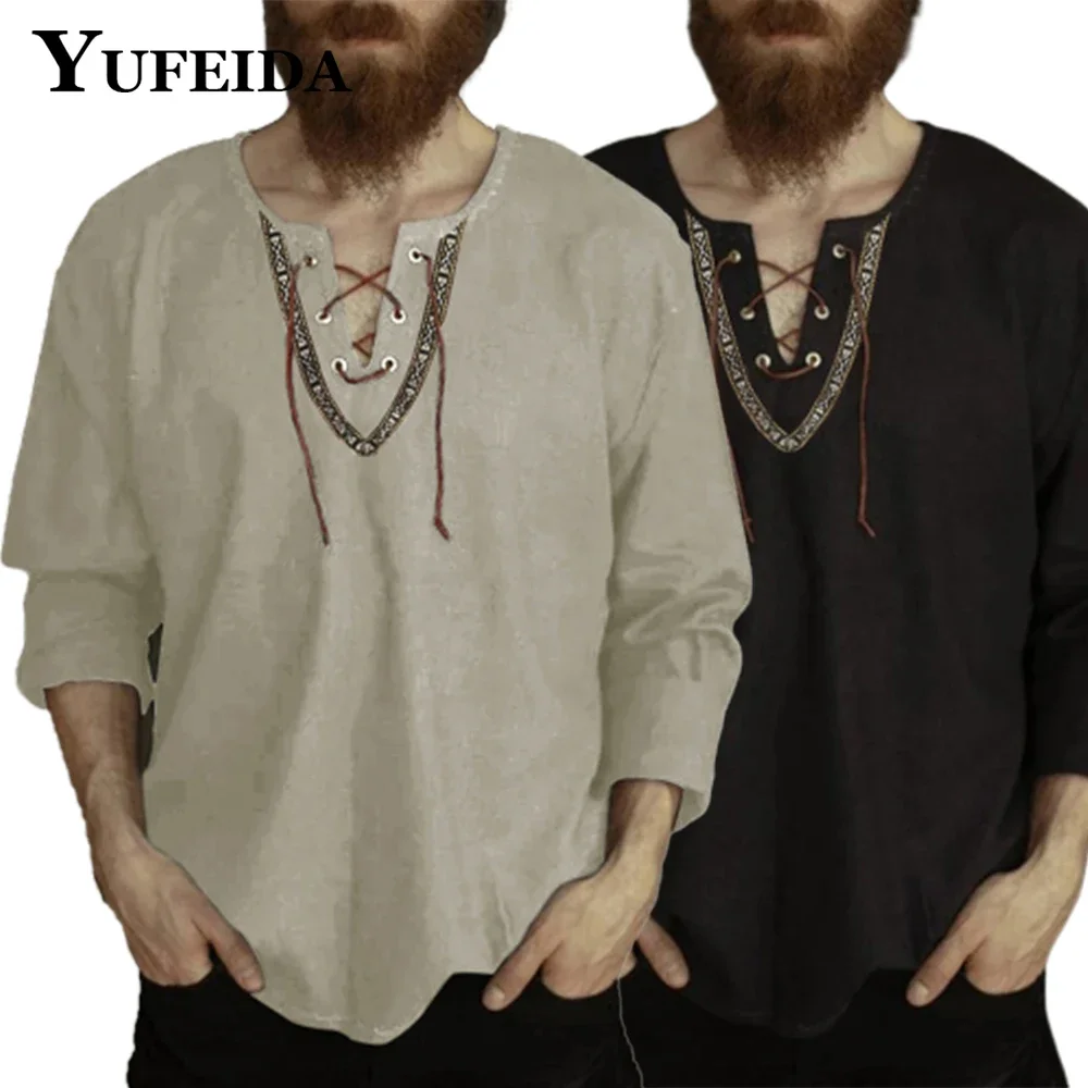 YUFEIDA Retro Pattern Shirt Cotton Linen Flax Top Lace Up Long Sleeve Men V Neck Medieval Costume Collarless Tunic Casual Shirt
YUFEIDA Retro Pattern Shirt Cotton Linen Flax Top Lace Up Long Sleeve Men V Neck Medieval Costume Collarless Tunic Casual Shirt