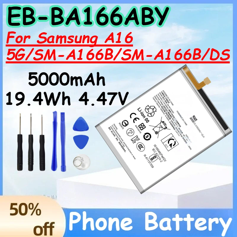 EB-BA166ABY 5000mAh 19.4Wh 4.47V Battery for Samsung A16 5G/SM-A166B/SM-A166B/DS Replace Mobile Phone Battery+Free Tools
EB-BA166ABY 5000mAh 19.4Wh 4.47V Battery for Samsung A16 5G/SM-A166B/SM-A166B/DS Replace Mobile Phone Battery+Free Tools