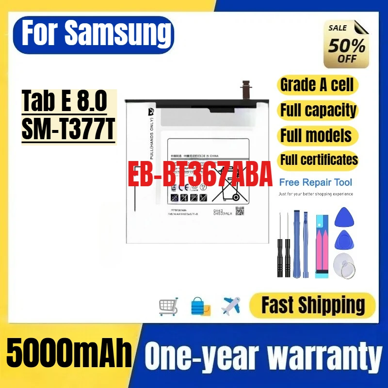 EB-BT367ABA for Samsung Tab E 8.0/SM-T377T Tablet Battery High Quality High Capacity Replacement Bateria Grade A Cell with Tools
EB-BT367ABA for Samsung Tab E 8.0/SM-T377T Tablet Battery High Quality High Capacity Replacement Bateria Grade A Cell with Tools