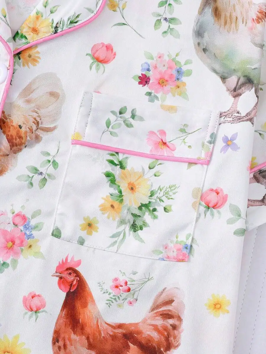 2pcs Women Chicken Floral Print Pajama Set Shirt Collar Short Sleeve Top Elastic Waist Shorts Sleepwear Loungewear
2pcs Women Chicken Floral Print Pajama Set Shirt Collar Short Sleeve Top Elastic Waist Shorts Sleepwear Loungewear