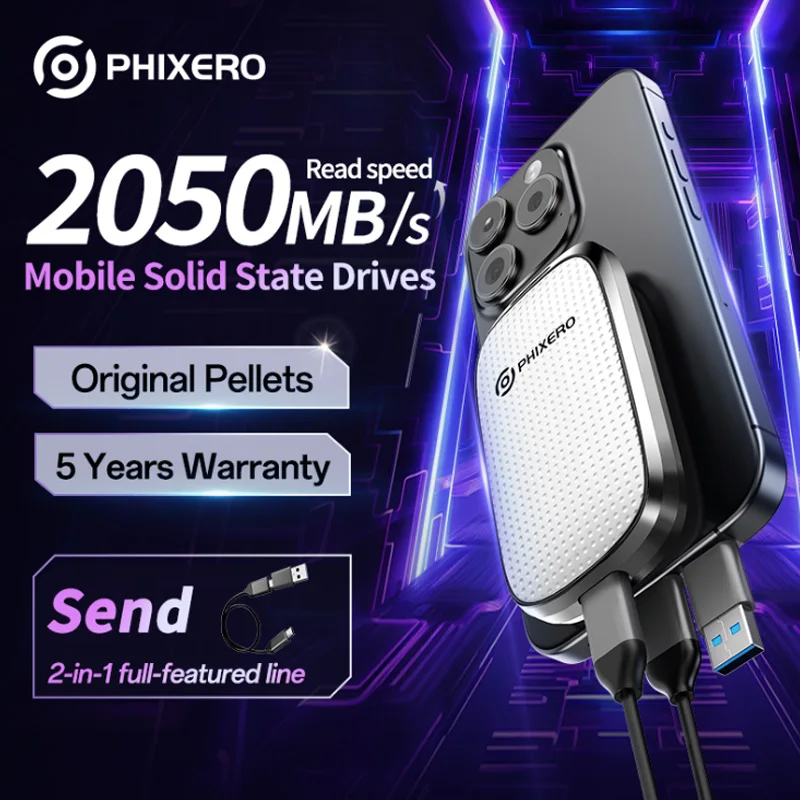 PHIXERO Portable External SSD 512GB 1TB 2TB Mini PSSD 2 in 1 USB C Cable USB3.2 20Gbps up to 2050Mb/s External Solid State Drive
PHIXERO Portable External SSD 512GB 1TB 2TB Mini PSSD 2 in 1 USB C Cable USB3.2 20Gbps up to 2050Mb/s External Solid State Drive