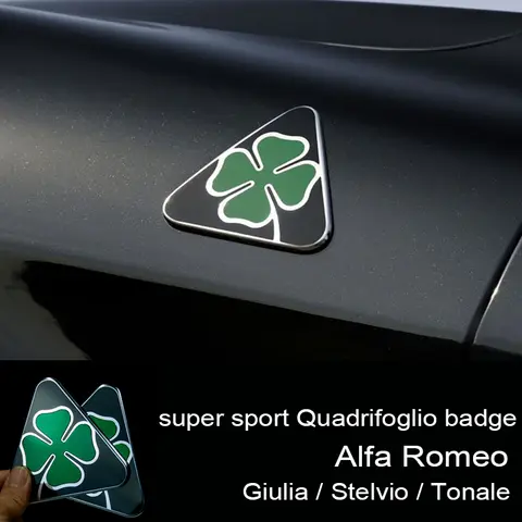 Distintivo Super Sport Quadrifoglio Emblema del trifoglio nero Logo del parafango per accessori esterni Alfa Romeo Giulia Stelvio