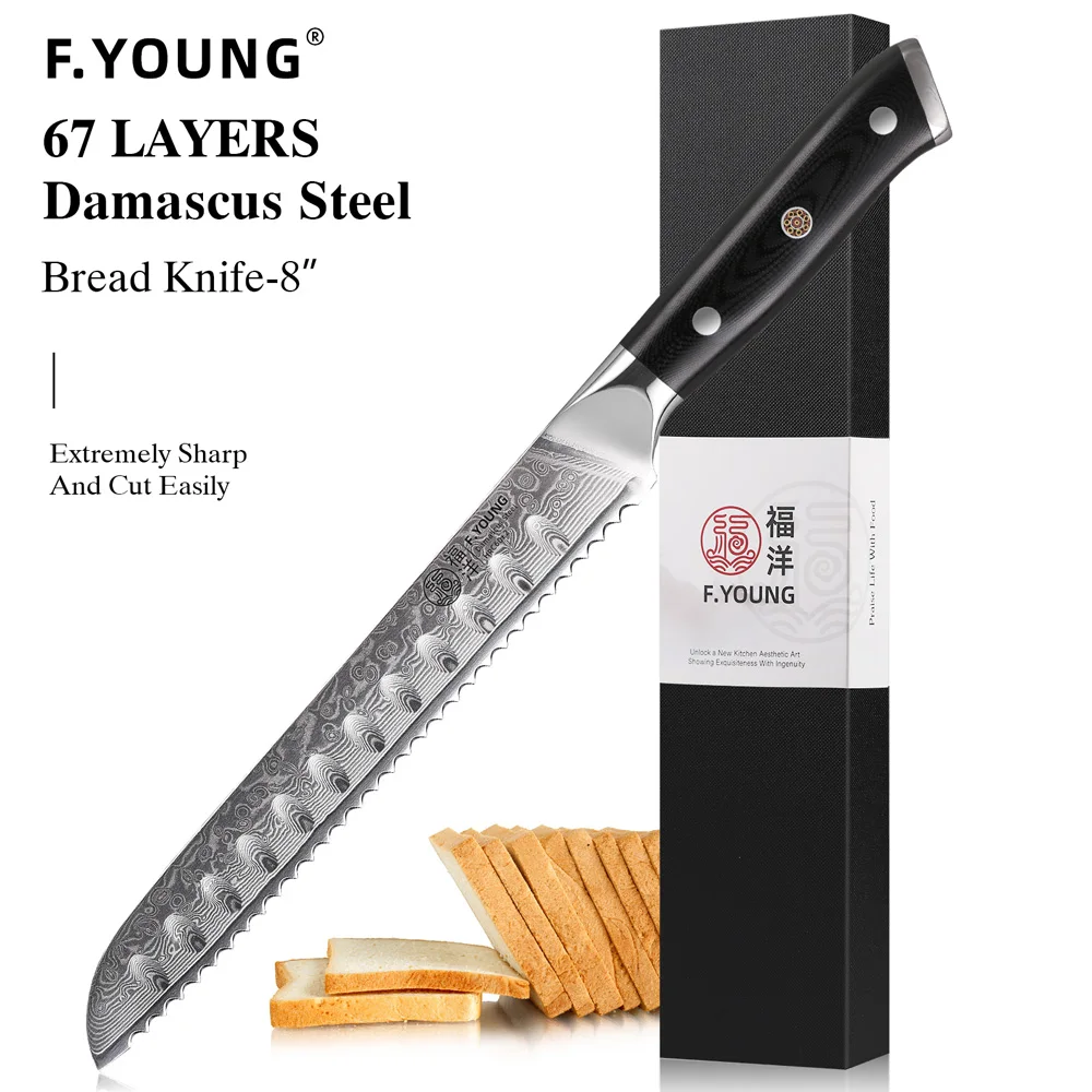 F.YOUNG 8-дюймовый нож для хлеба из дамасской стали профессиональный шеф-повар нож VG10 режущий лед сыр торт Зазубренные ножи для выпечки Кухонные инструменты 
F.YOUNG 8-дюймовый нож для хлеба из дамасской стали профессиональный шеф-повар нож VG10 режущий лед сыр торт Зазубренные ножи для выпечки Кухонные инструменты